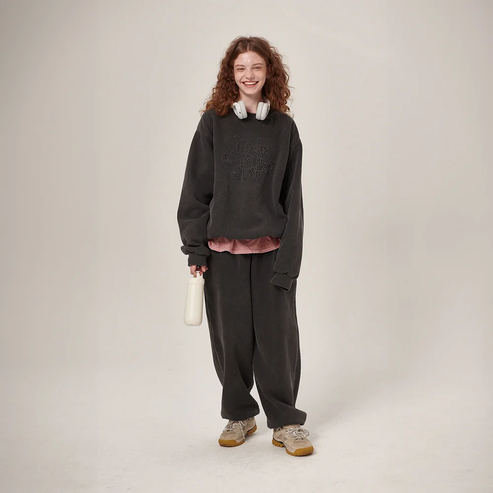 Hava Patchwork Pigment SweatShirt/Pants Set Charcoal