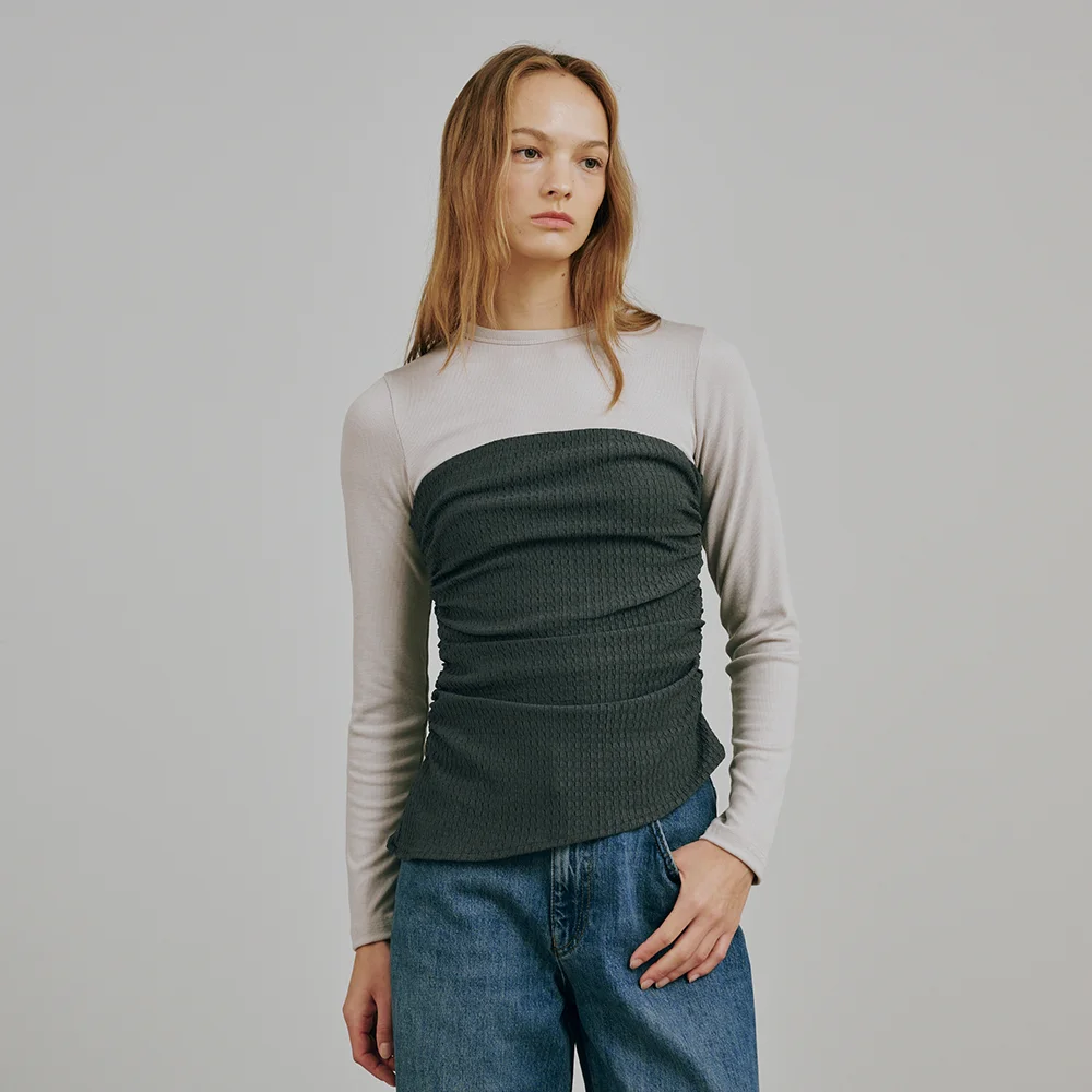 馬甲 上衣 +長袖 套裝 - 灰色 / Bustier Top + Long Sleeve Set - Gray