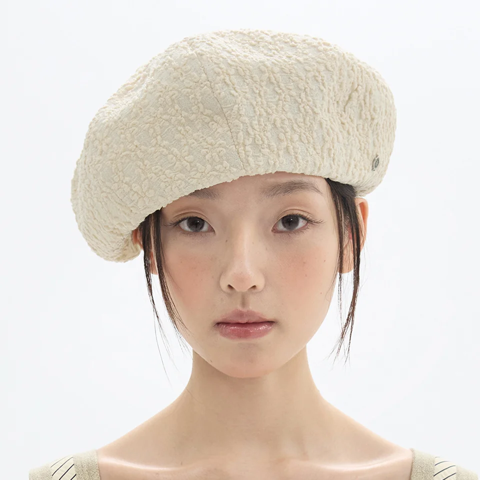 Fluffy Wide Beret - Ivory
