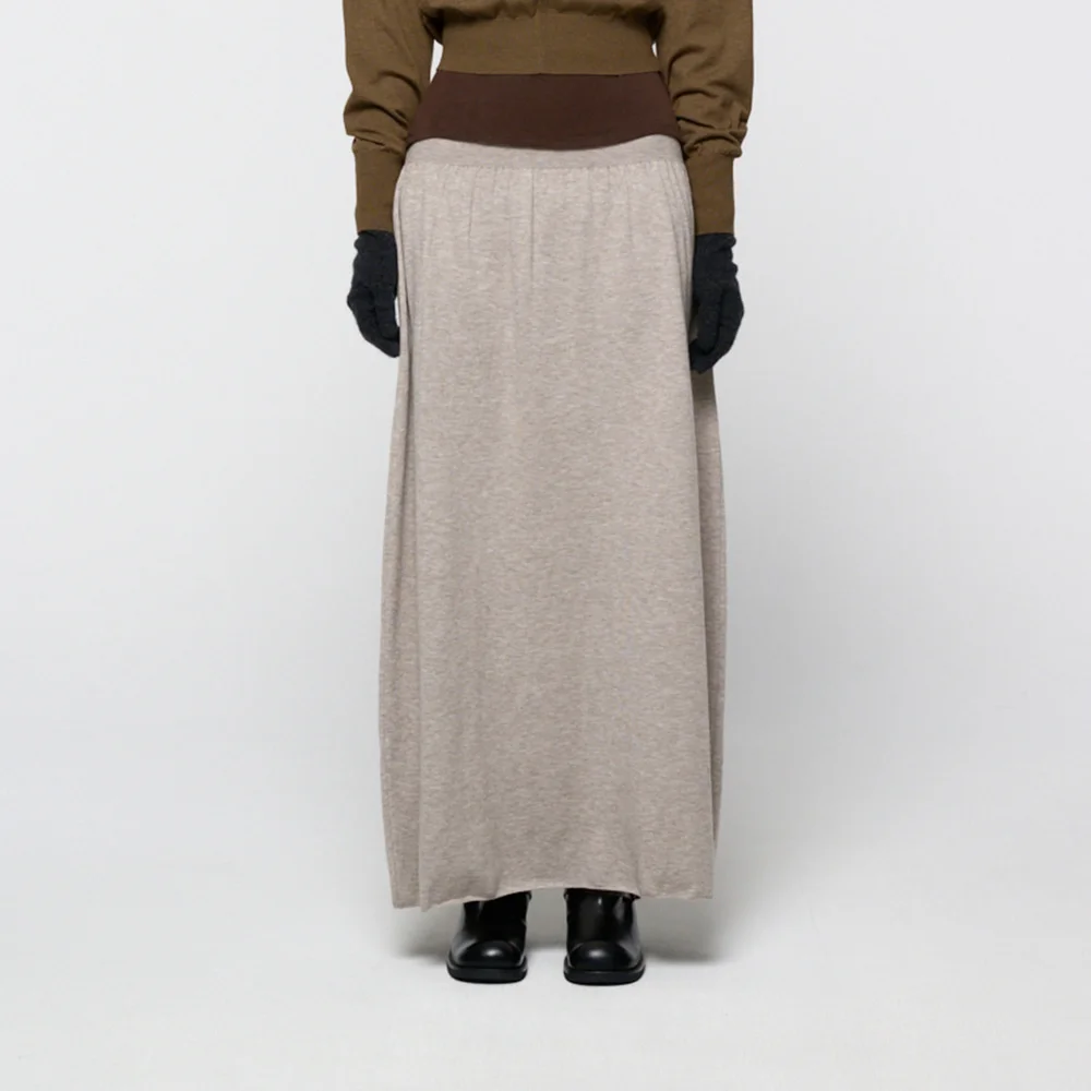 Ribbed shirring knit maxi dress, Beige