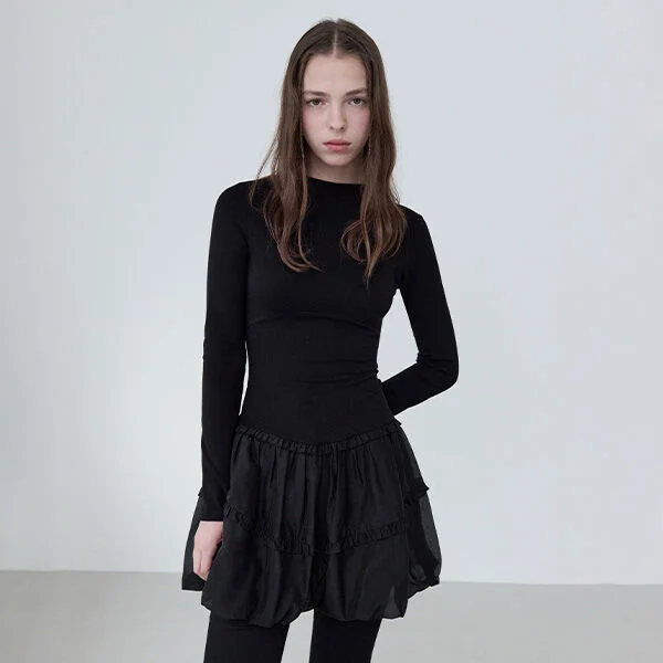 BALLOON JERSEY DRESS BLACK