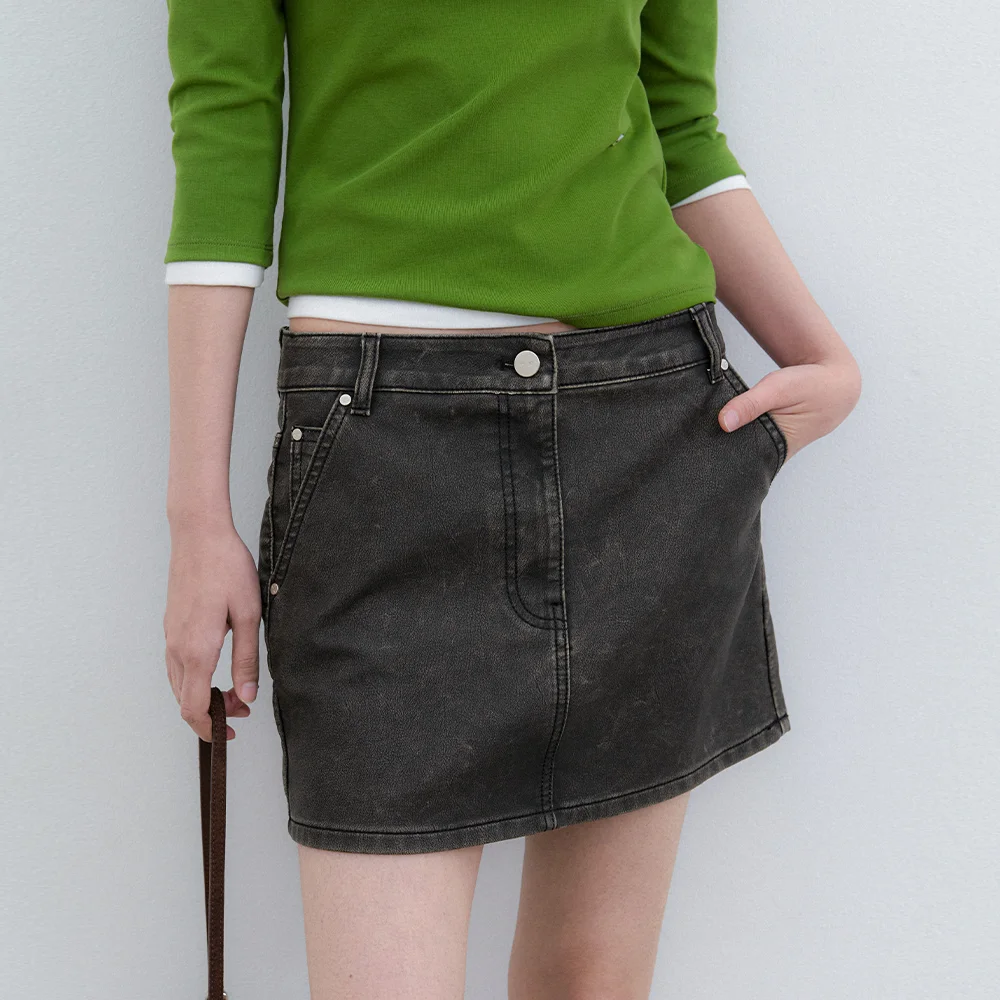 (SK-5124)WASHED LEATHER MINI SKIRT