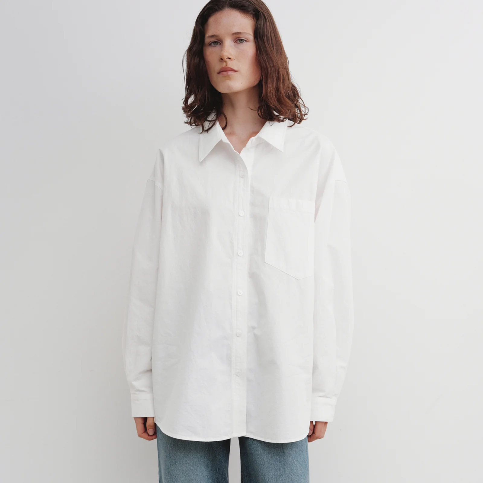 Washed Cotton Oversized Shirt (White)