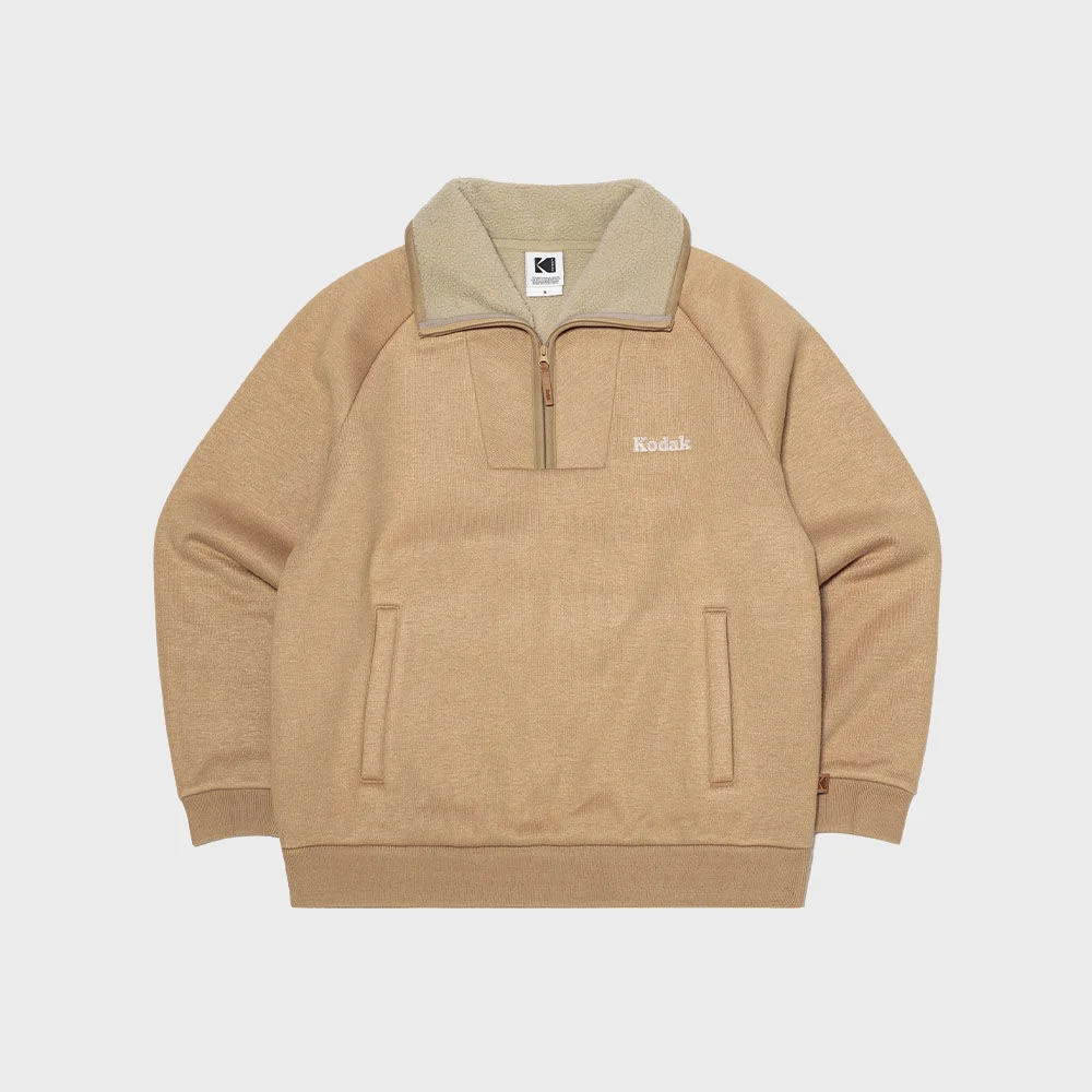 Brownie 微寬鬆版型 Light Warm 加絨 半拉鏈 衛衣 BEIGE