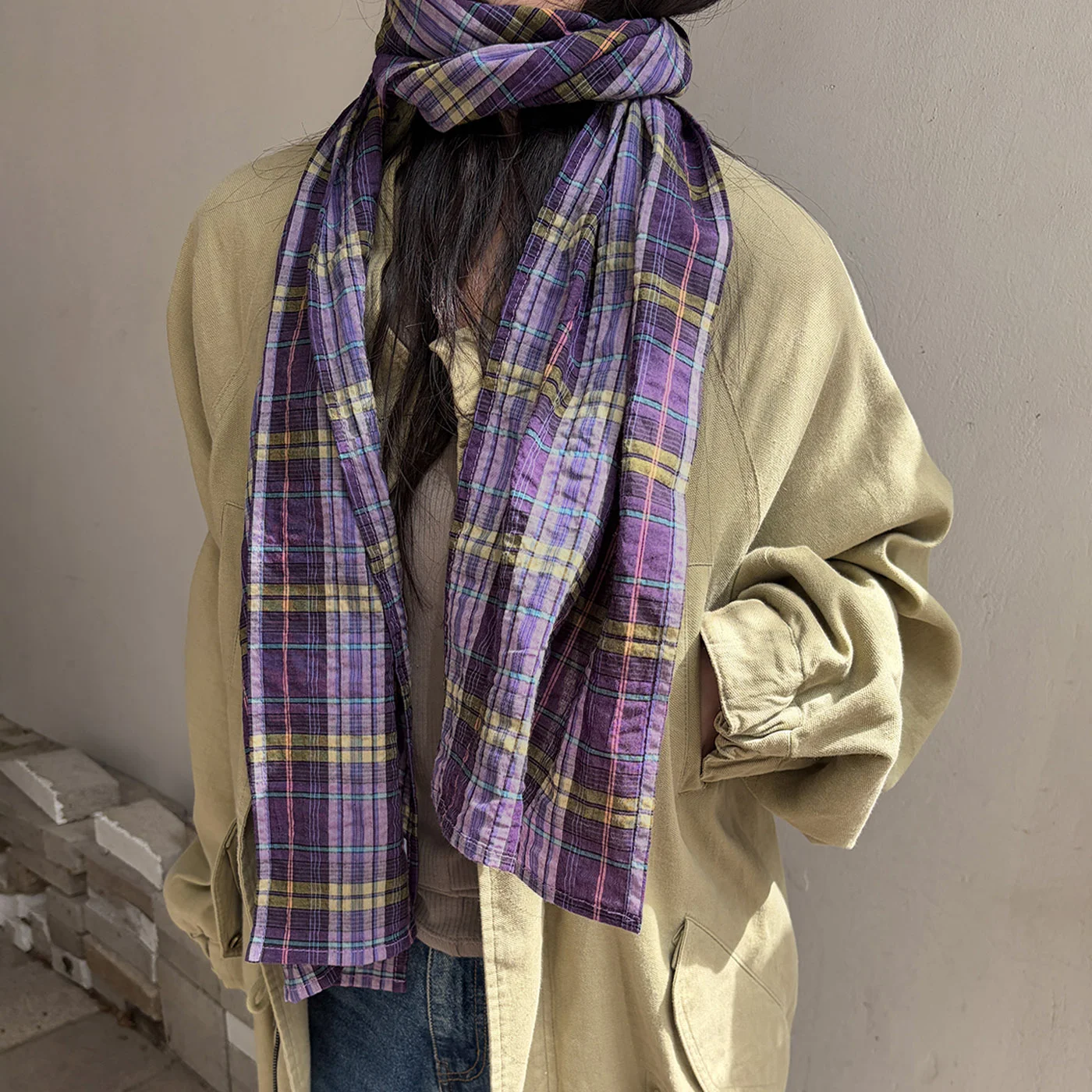 Dusty Check Scarf / Deep Purple 格紋 絲巾