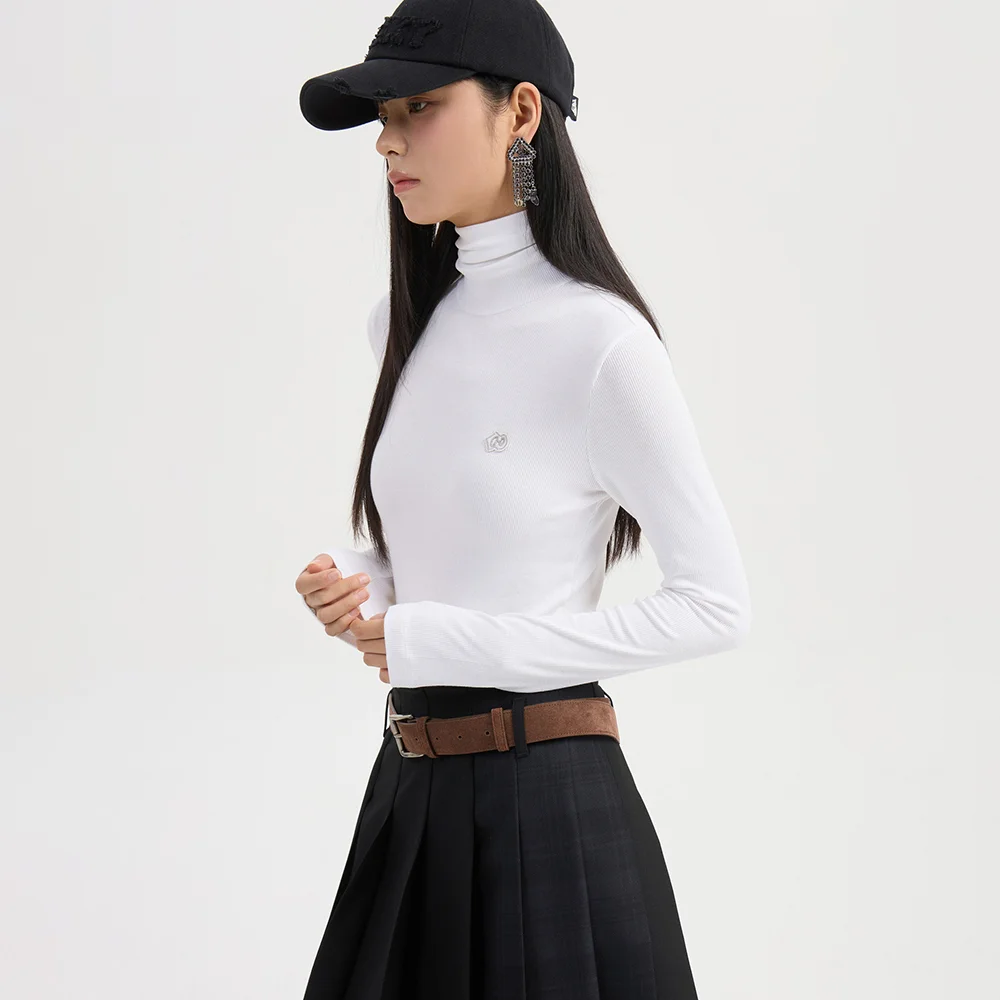 Ribbed Turtle Neck Long Sleeve T-shirt (white) LFTAW25295WHX