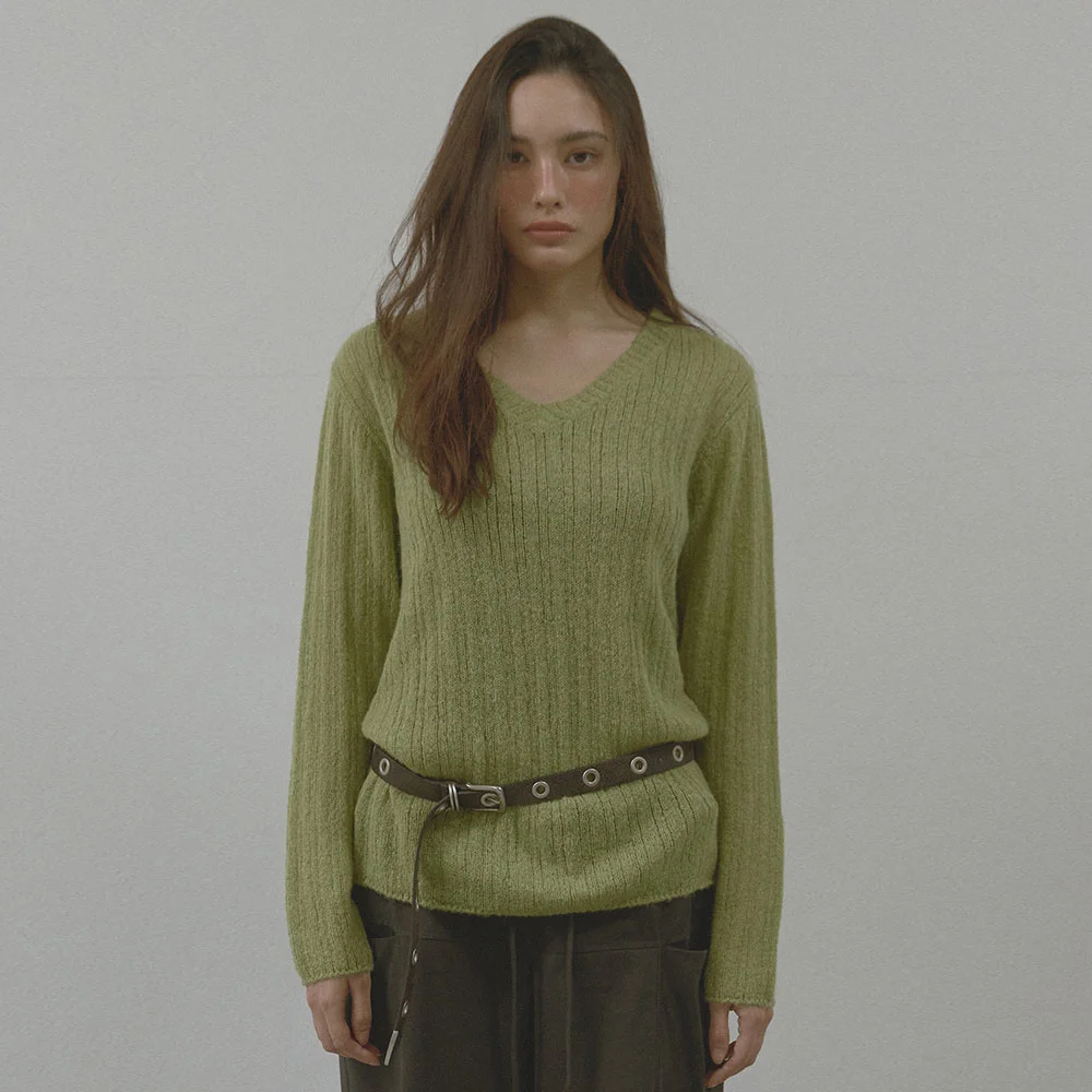 V-NECK GOLGI KNIT (OLIVE)
