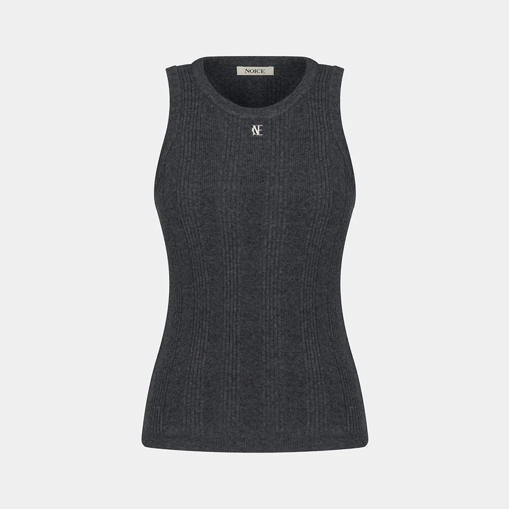 (W) RIBBED KNIT SLEEVELESS - CHARCOAL