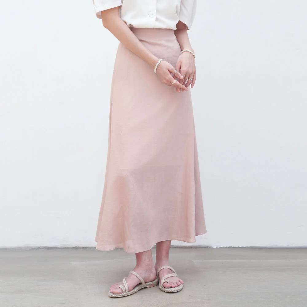 FLARE BANDING LONG SKIRT_BEIGE