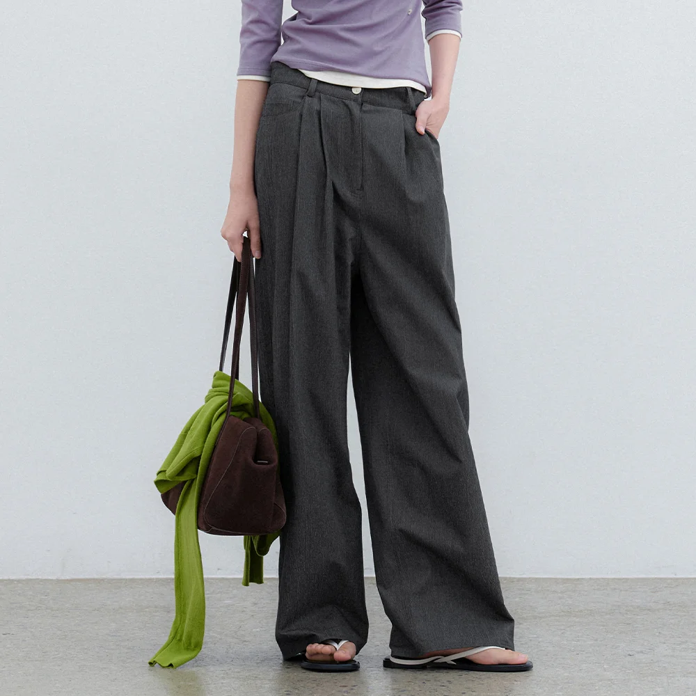 (PT-5827)CREASE TWO TUCK WIDE PANTS