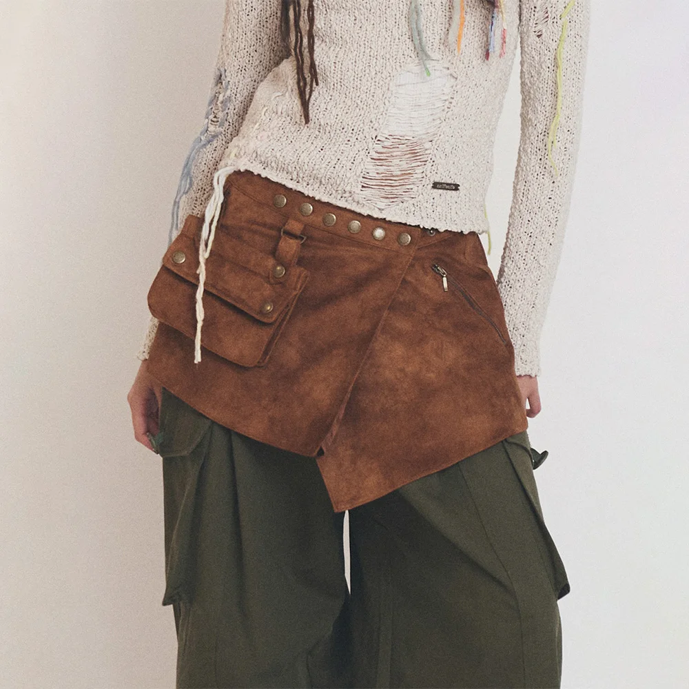 POCKET BAG WRAP SKIRT CAMEL