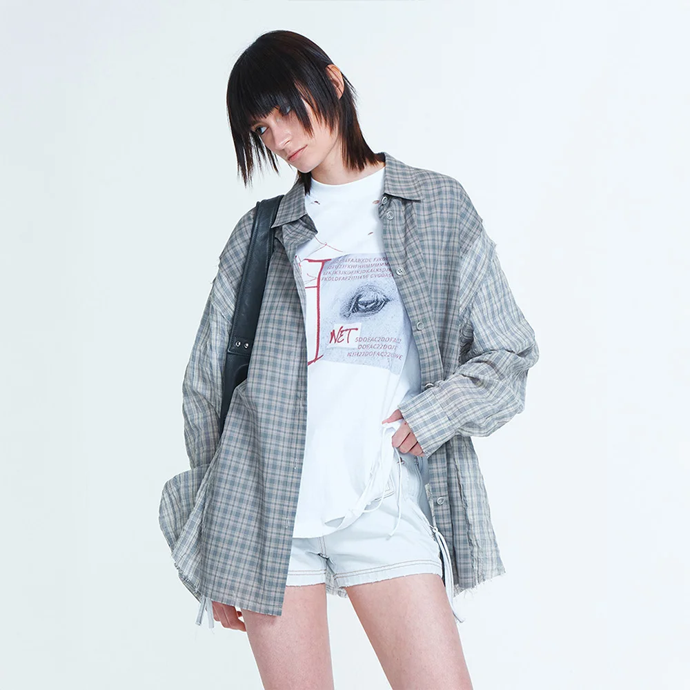 CHECKERED POINT OVERFIT SHIRT IN SKY BLUE