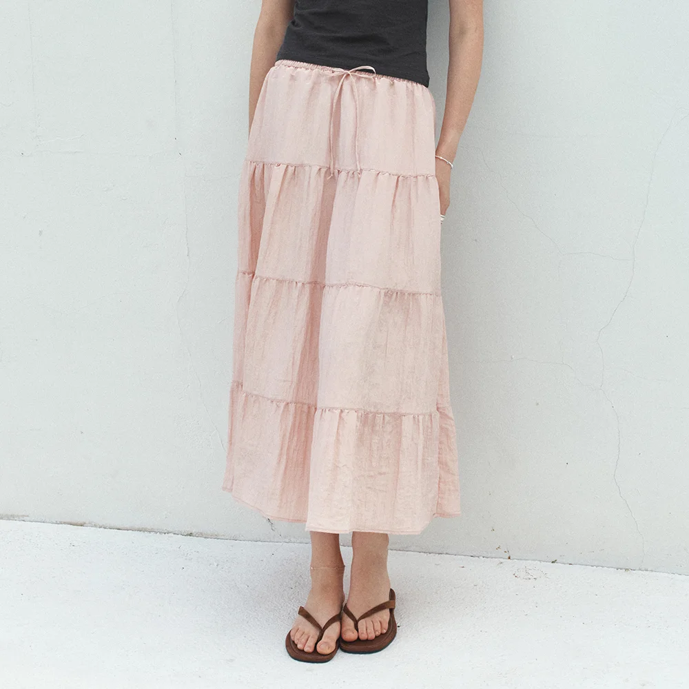 P3313 抽褶 層疊 Maxi 半身裙_Rose pink