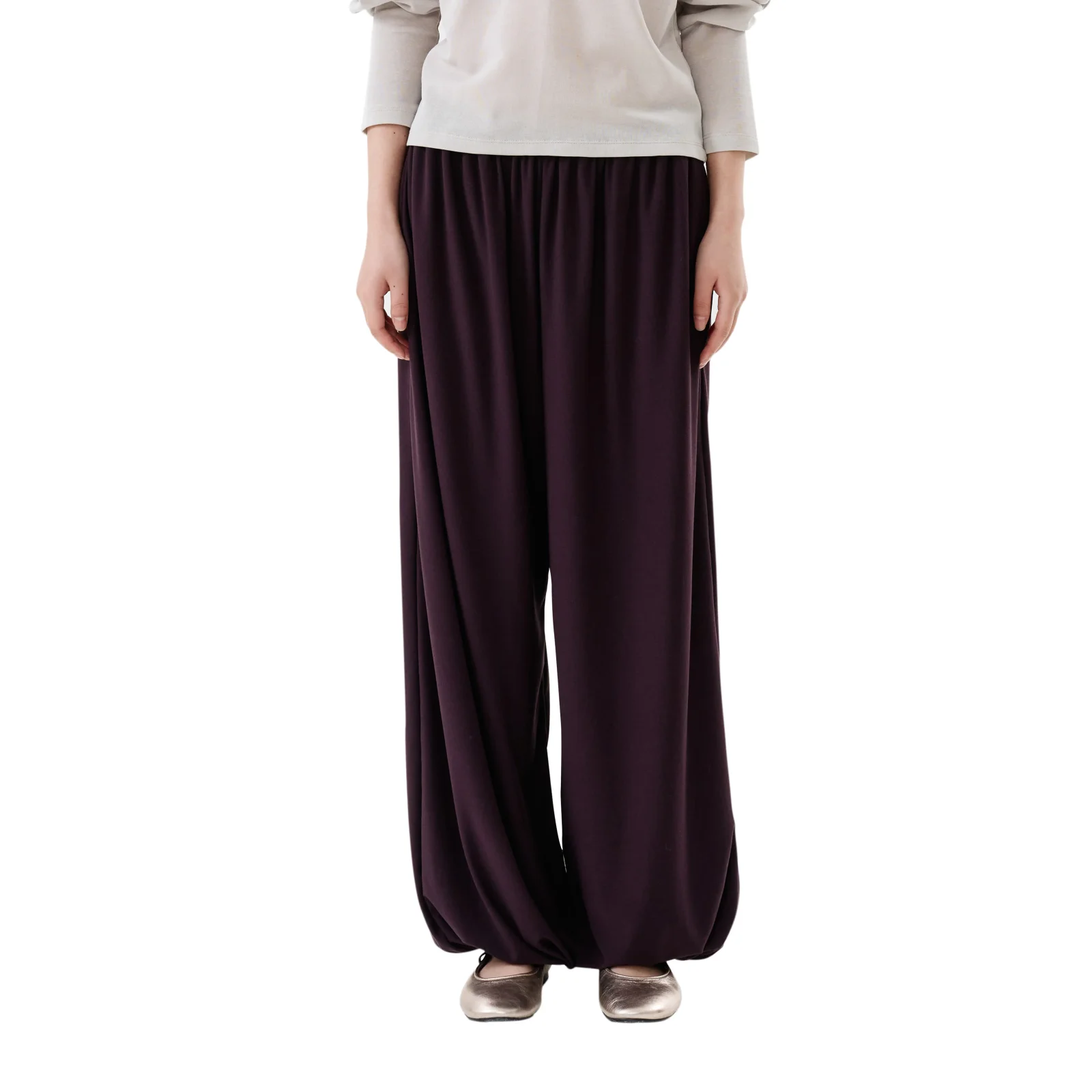 SHIRRED WAIST PANTS (BROWN)