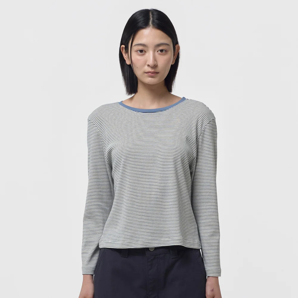 MID SLEEVE STRIPE TOP / LIGHT BLUE