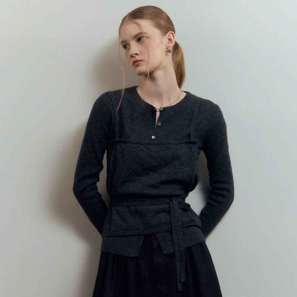 Veloute Layered Cardigan Charcoal