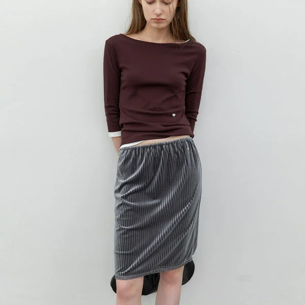 (SK-5123)VELVET LACE TAPE SET-UP BANDING MIDI SKIRT