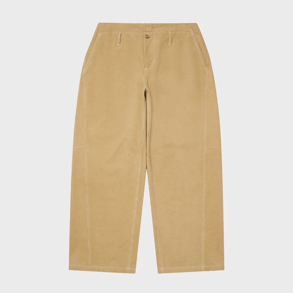 PEACH COTTON CURVED PANTS IN BEIGE