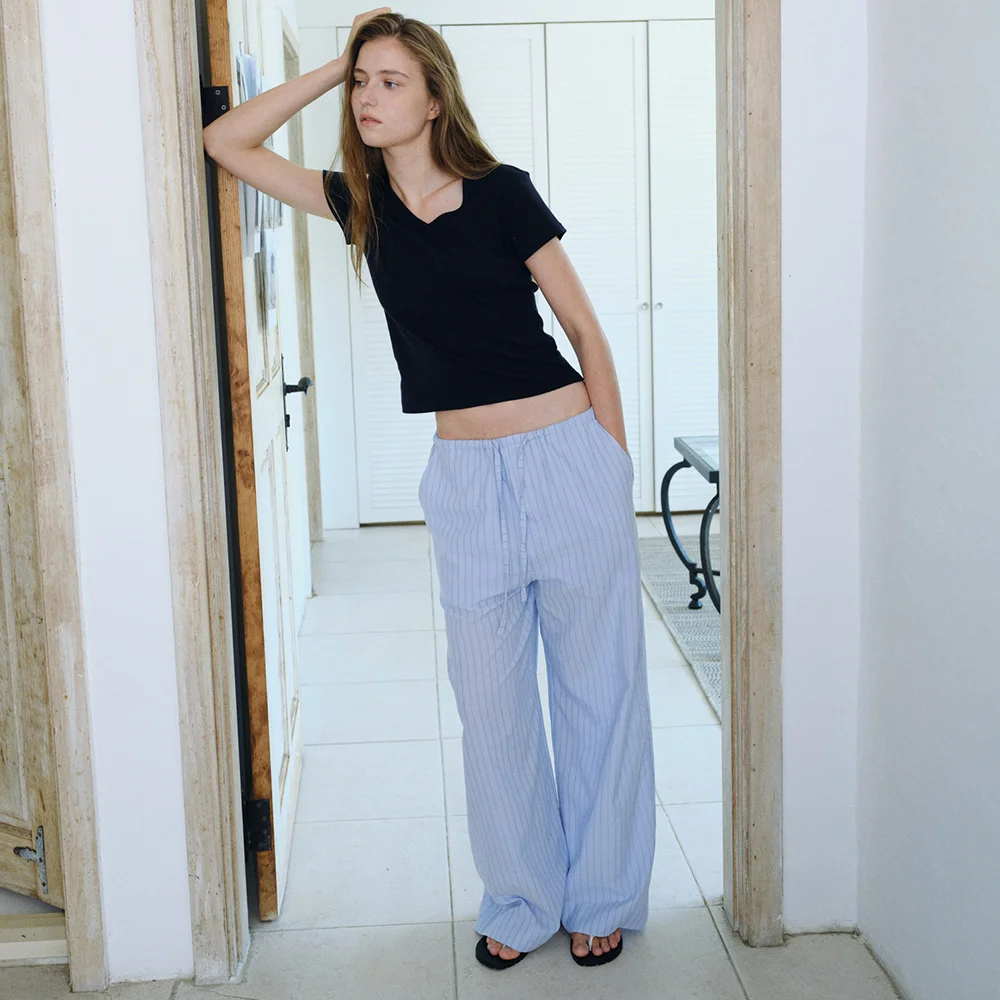SUMMER STRIPE BAND PANTS_BLUE