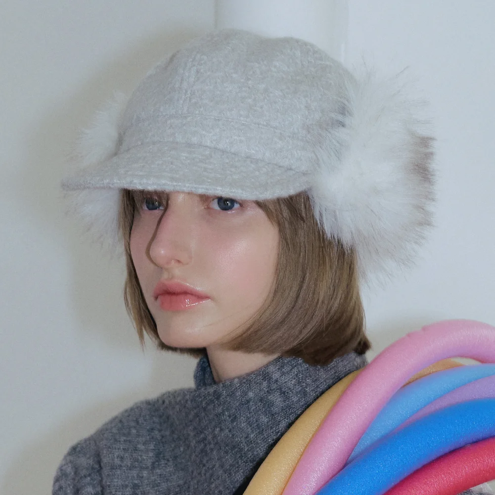 FUR EARFLAP CAP IN FOGGY GRAY