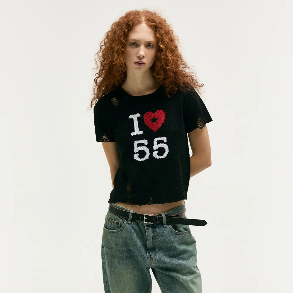 HEART BOUCLE KNIT TOP_black
