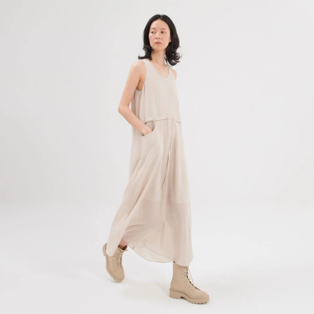 SEERSUCKER RELAXED DRESS / DAWN BEIGE