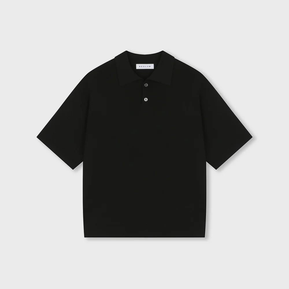 FINE KNIT POLO SHIRTS BLACK