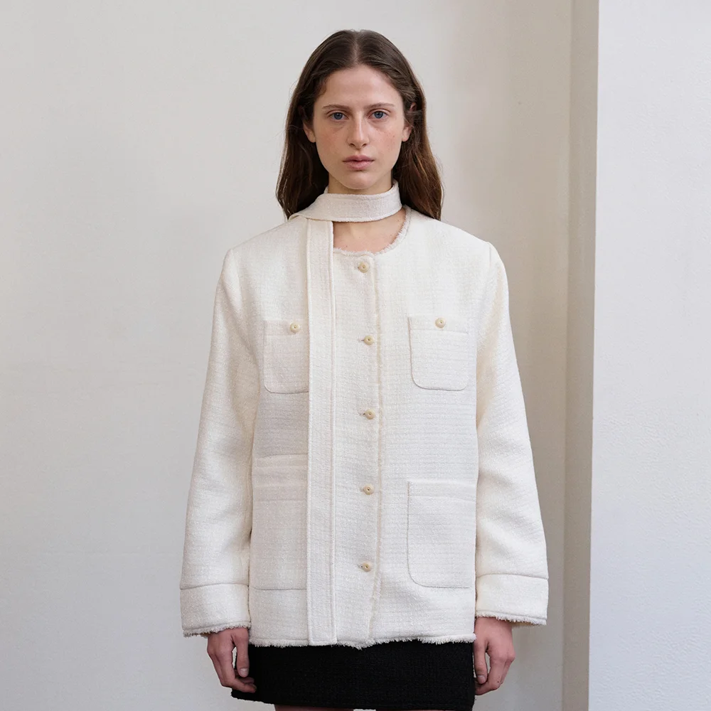 CLAIR SCARF HALF TWEED JACKET (IVORY)