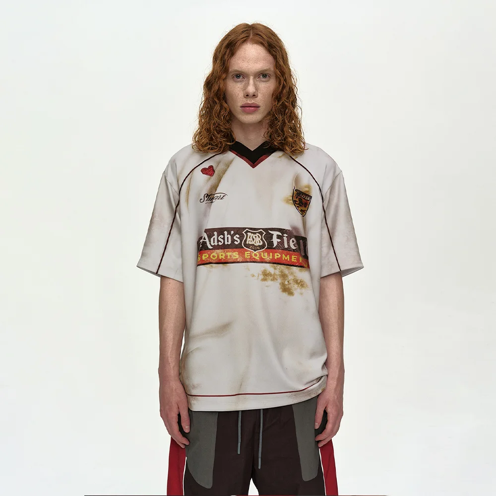 DUST PRINTED FOOTBALL JERSEY T-SHIRT atb1456m(WHITE)