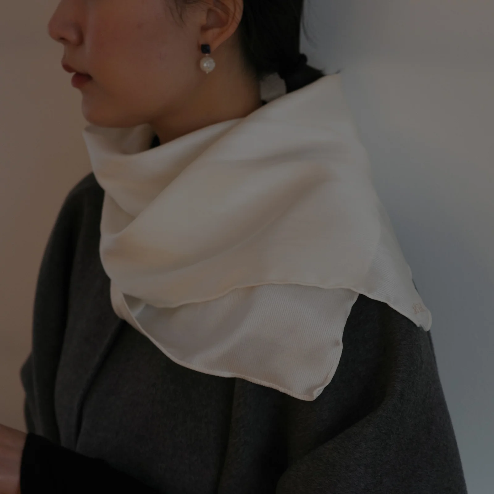 Cream Silk square Scarf (silk 100%)