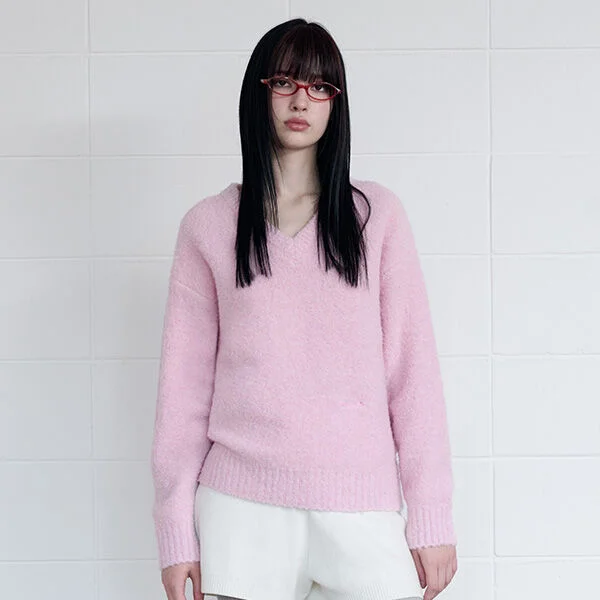 LOOSE FIT V NECK KNIT PINK