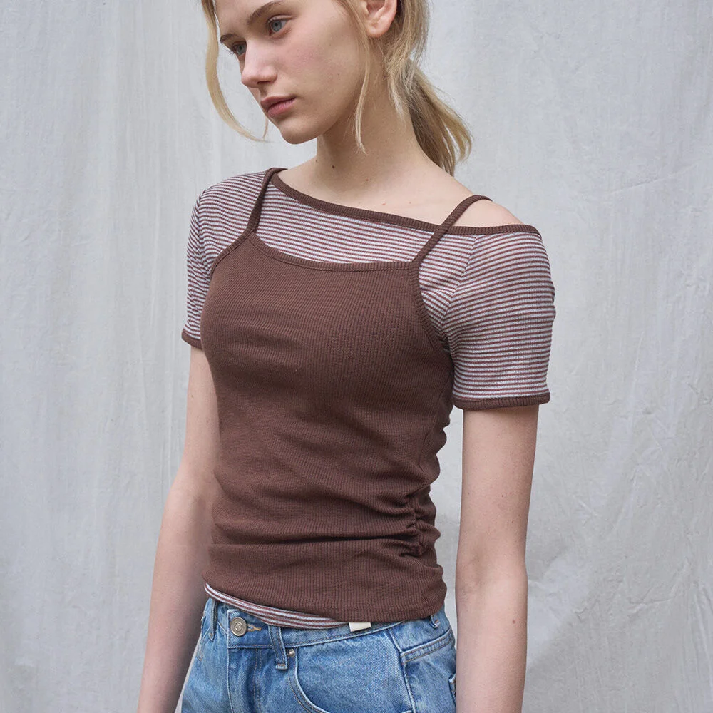 ZOY STRIPE LAYERED SET TOP_3COL BLACK,BROWN,BLUE