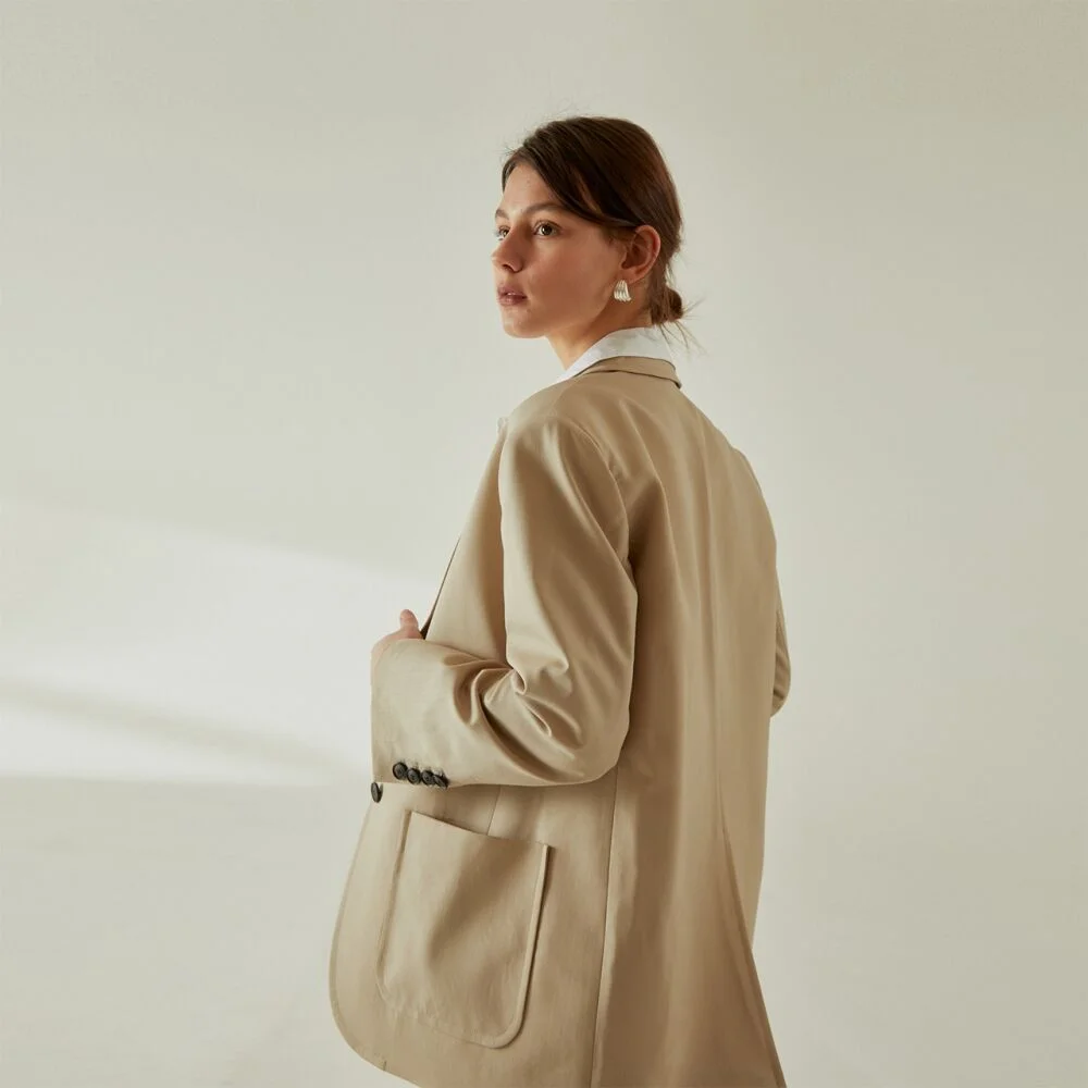 TWO BUTTON WOOL SINGLE JACKET BEIGE