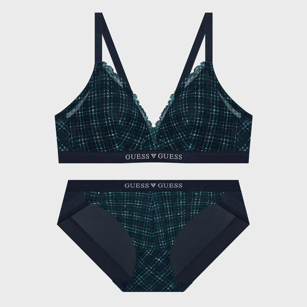 摩登 蘇格蘭格紋 蕾絲 Bralette 內褲 套裝