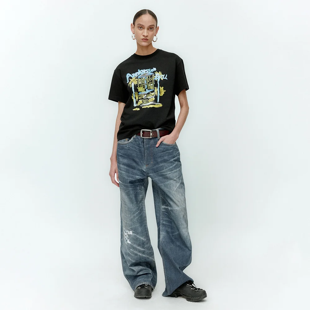 (ESSENTIAL) UNISEX PALM TREE RESORT T-SHIRT atb1408u(BLACK)
