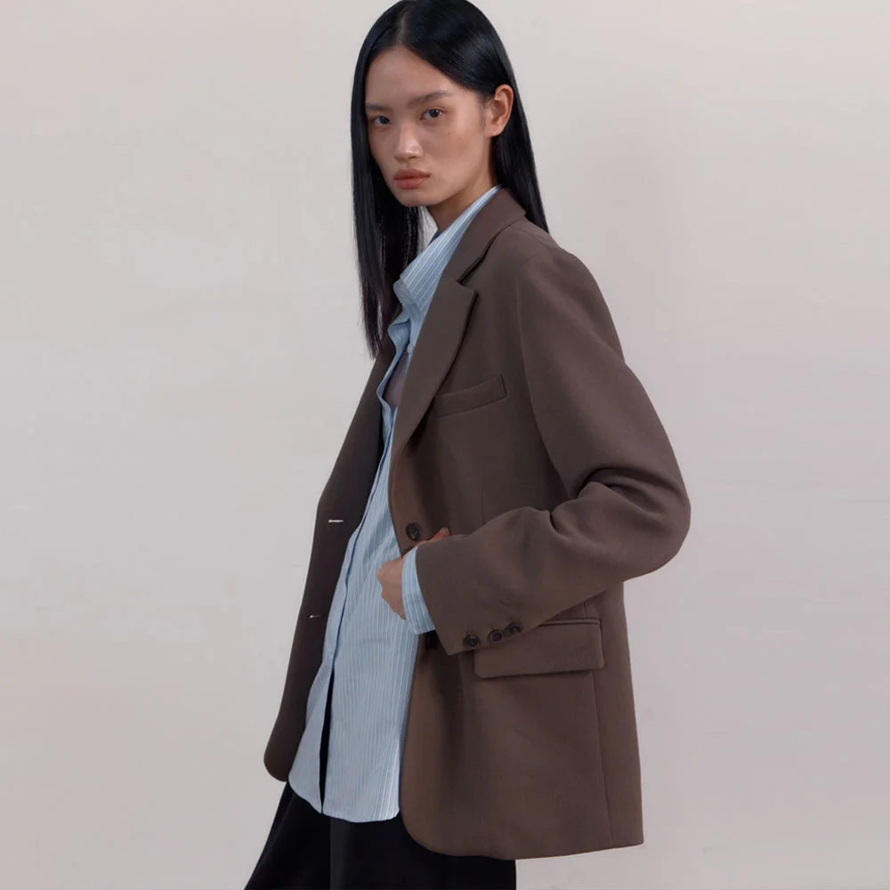 Over Wool Single Jacket (Khaki Brown)
