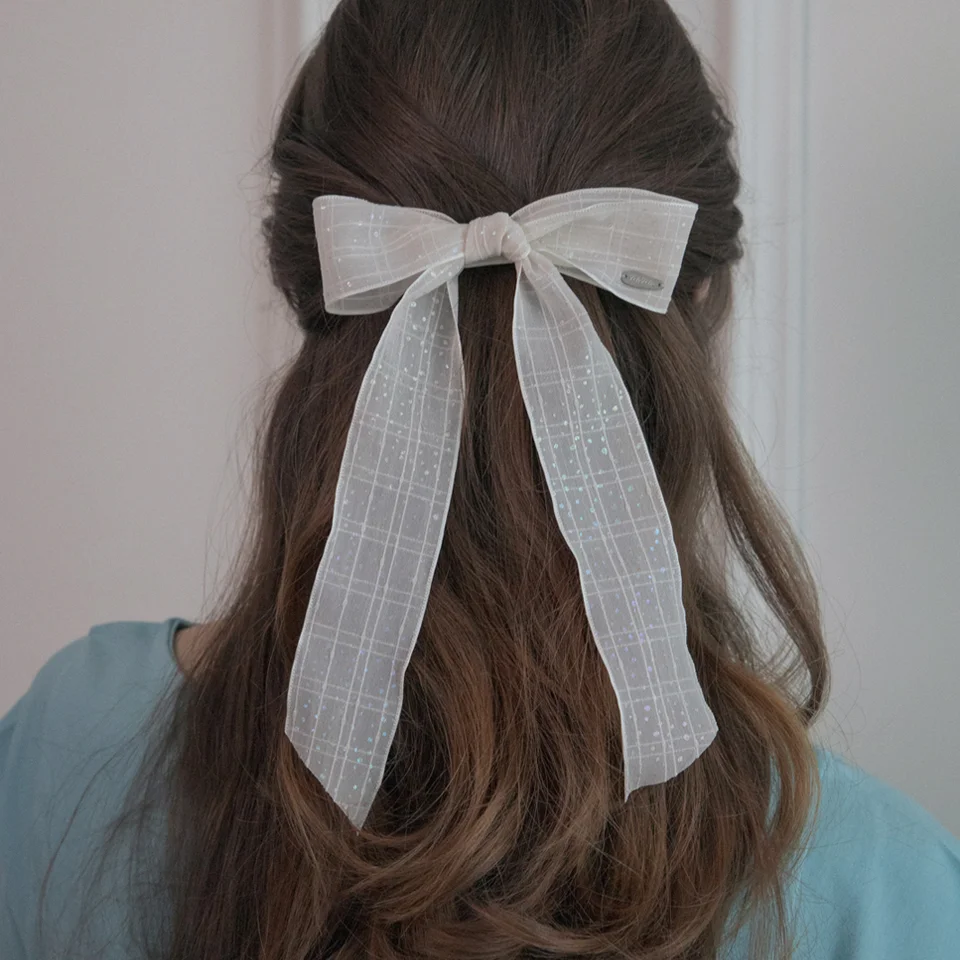 Pearly check ribbon hairpin (2color)