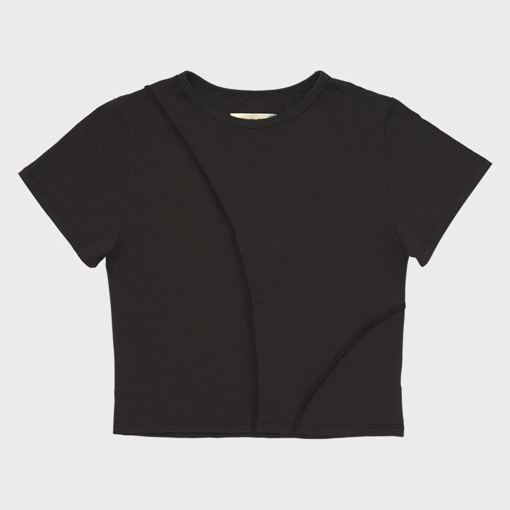 DAMP CUT STITCH CROP TOP_CHARCOAL