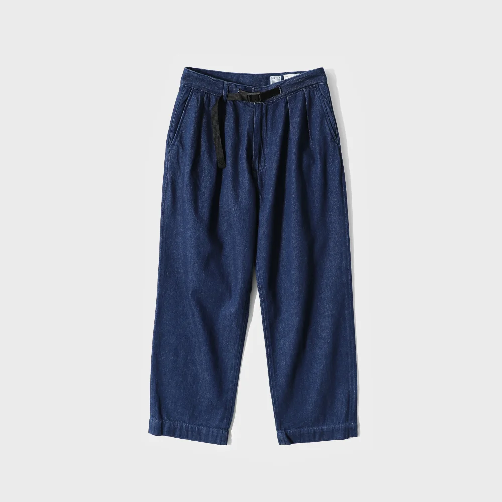 Corrigin Belted Wide Denim Pants Normal Navy