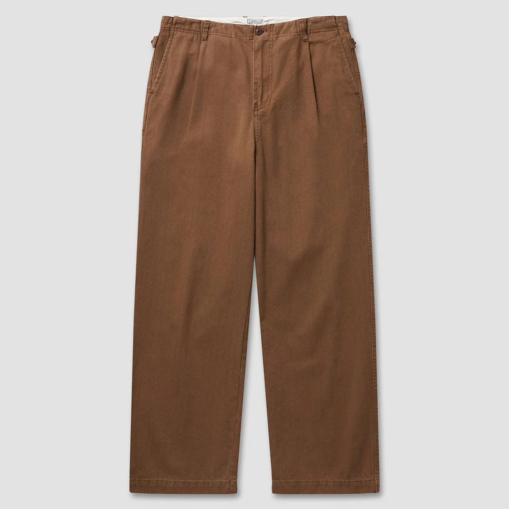 One-Tuck Herringbone Washed High Waist Pants (Camel)