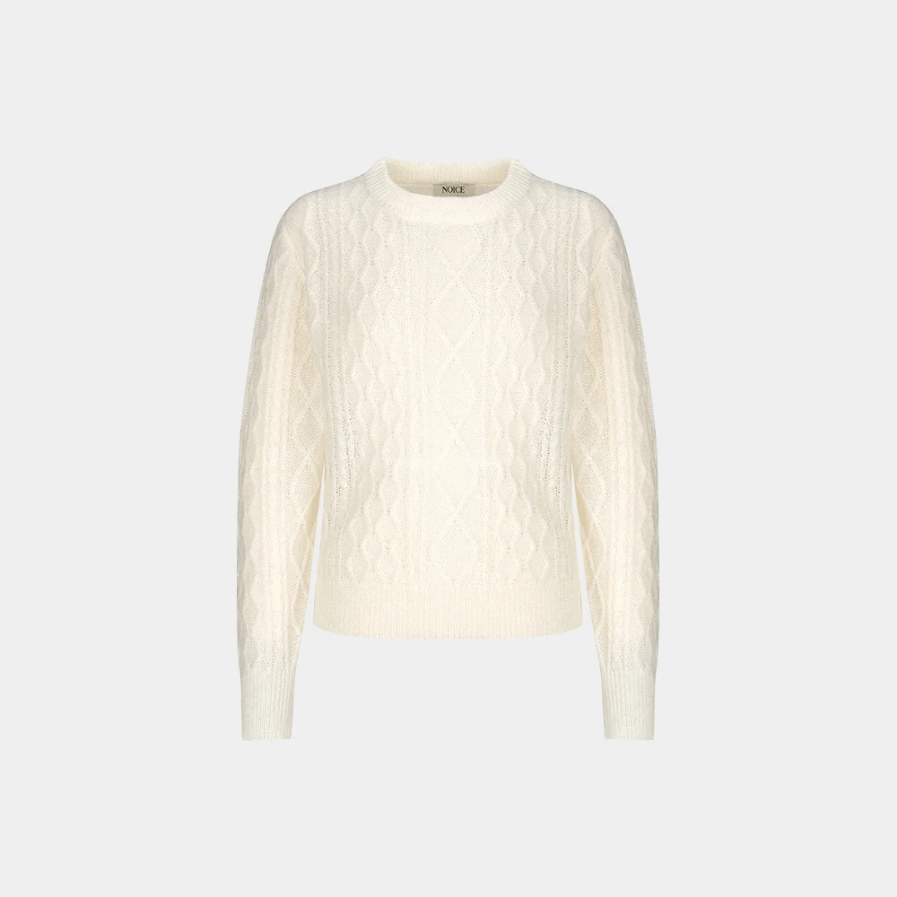 (W) SHEER WOOL MOHAIR CABLE SWEATER - WHITE