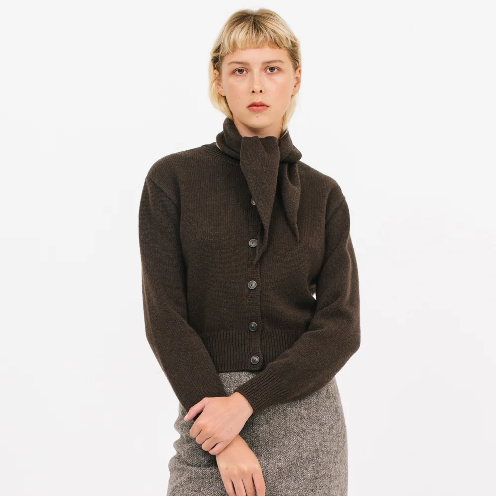 wool muffle cardigan_dark choco
