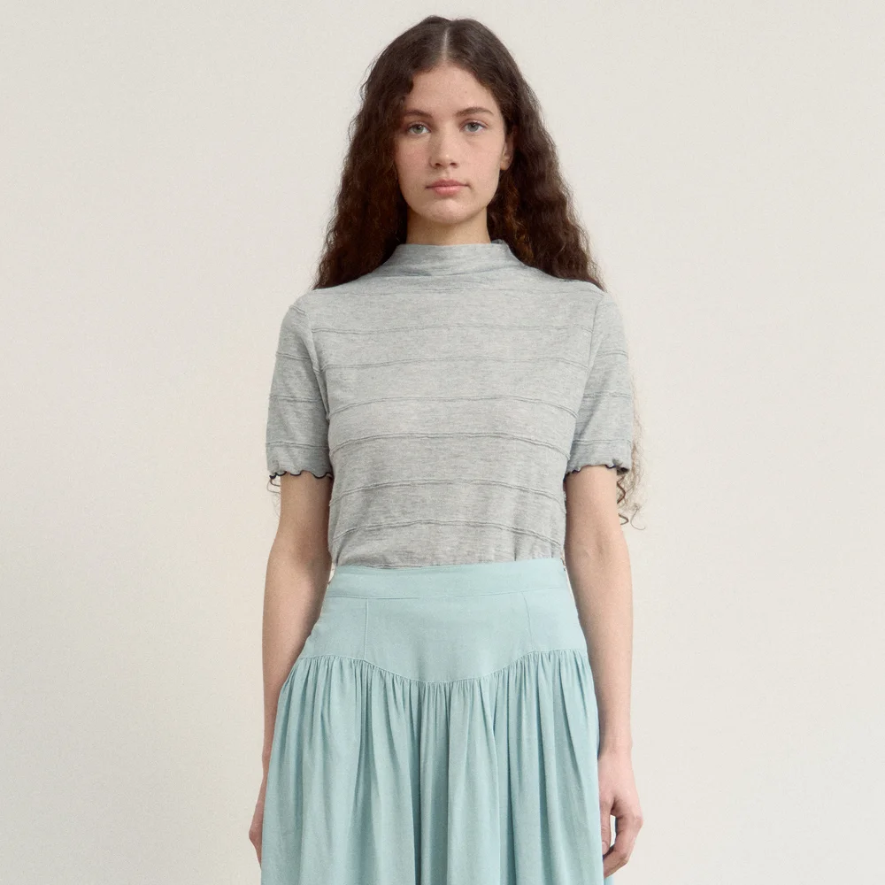 Bless Stripe Top (Melange Gray)