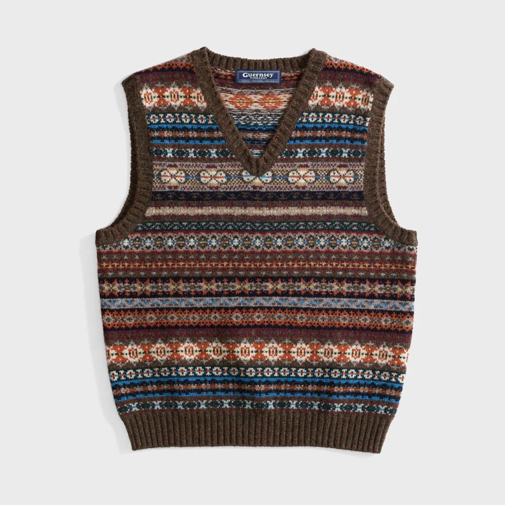 Saint Peter Fair Isle V領 - 啡色