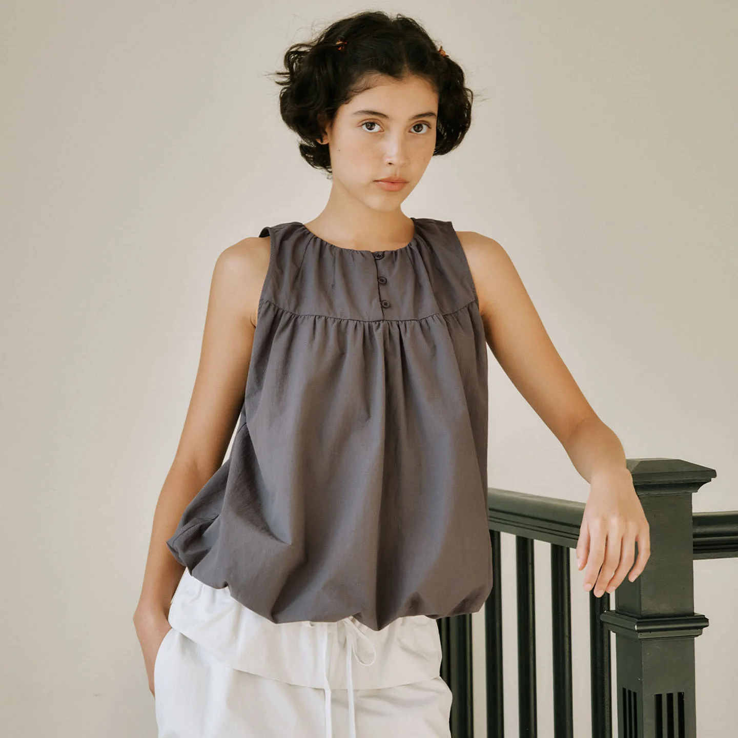 COTTON PINTUCK BALLOON BLOUSE