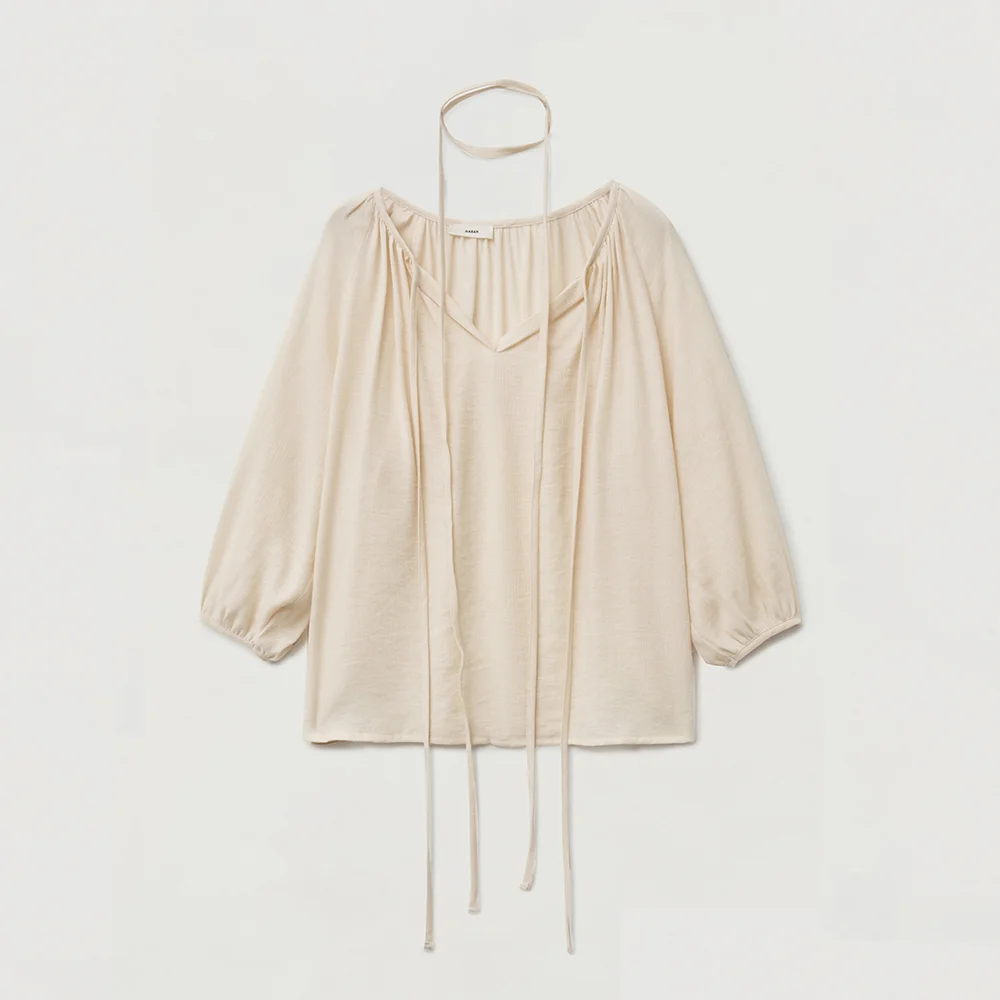 Sheer shirring string blouse_cream