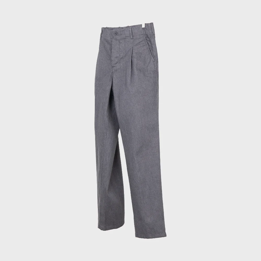 GREY DENIM TUCKED TROUSERS