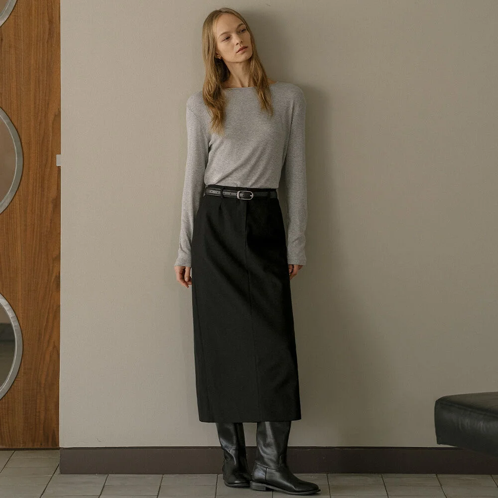 Basic H-line long skirt _Black
