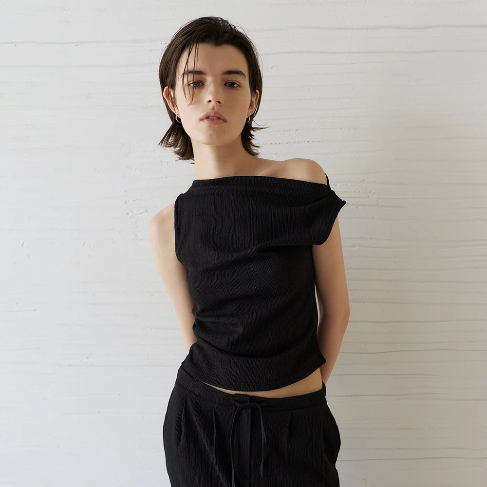 Fluid Wrinkle Blouse (Black)