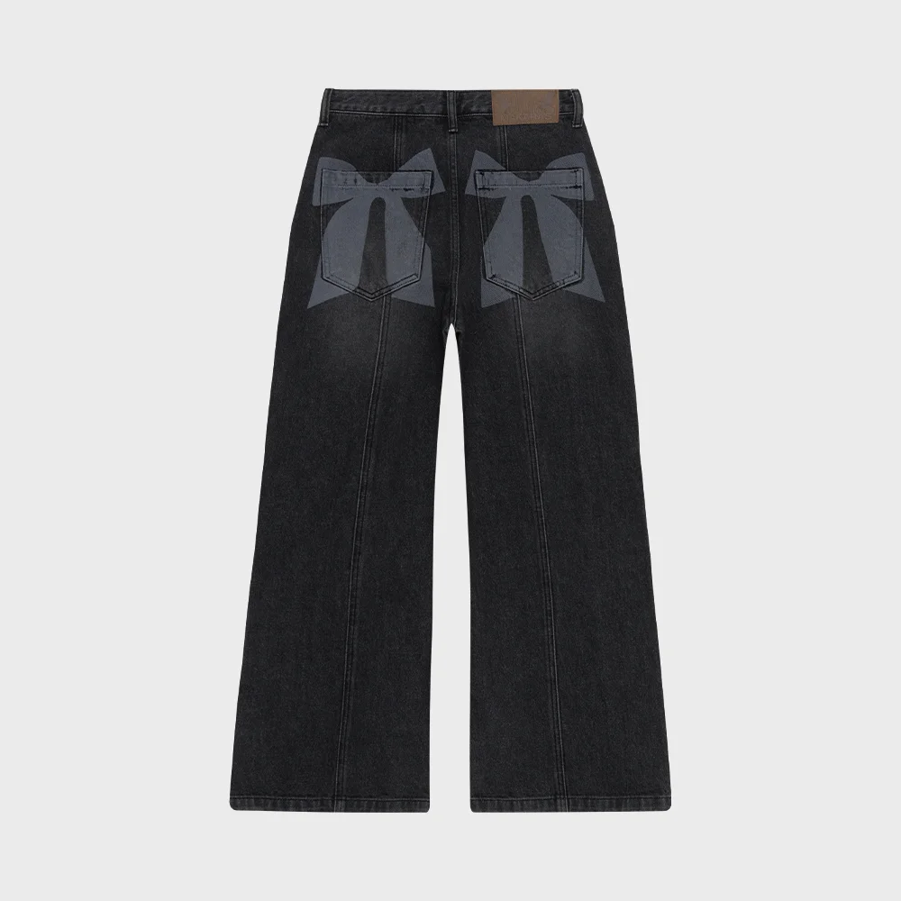Ribbon Denim Pants (Black)